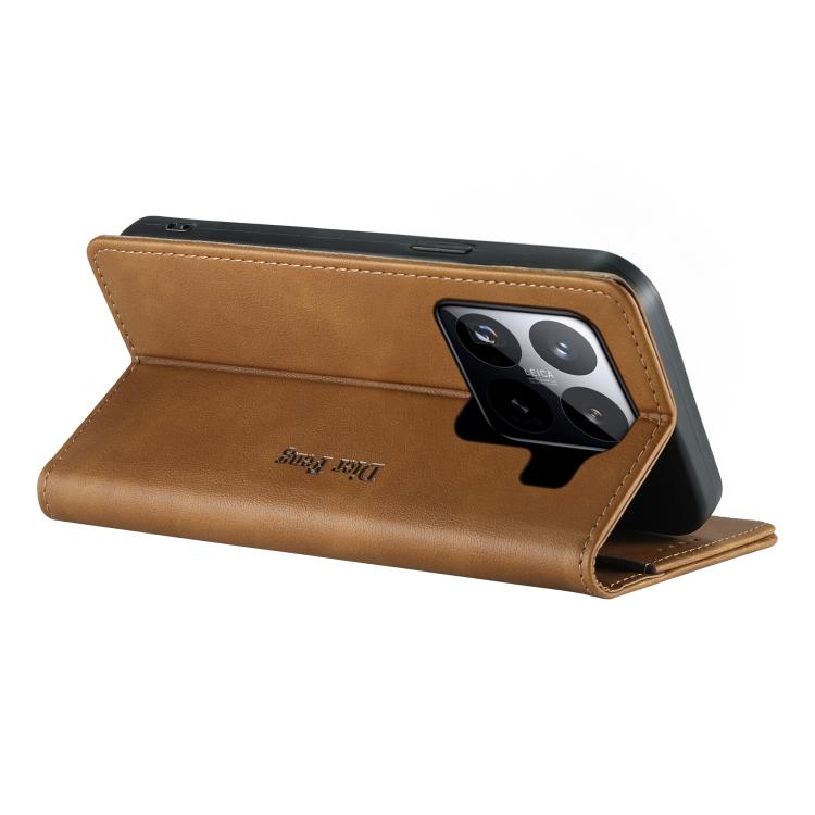 For Xiaomi 15 Pro Dierfeng Metal Snap Magnetic RFID Vegan Leather Phone Case