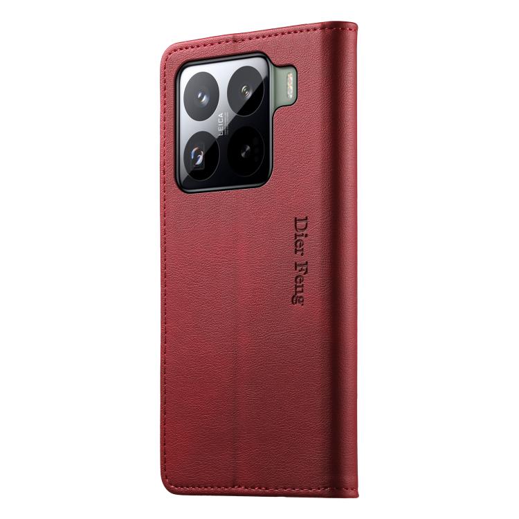 For Xiaomi 15 Pro Dierfeng Metal Snap Magnetic RFID Vegan Leather Phone Case