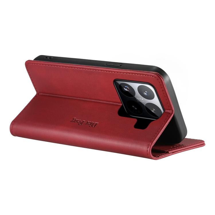For Xiaomi 15 Pro Dierfeng Metal Snap Magnetic RFID Vegan Leather Phone Case