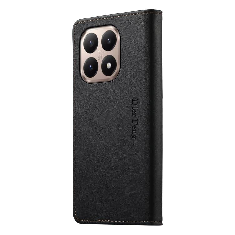 For Xiaomi 15T 5G Dierfeng Metal Snap Magnetic RFID Vegan Leather Phone Case