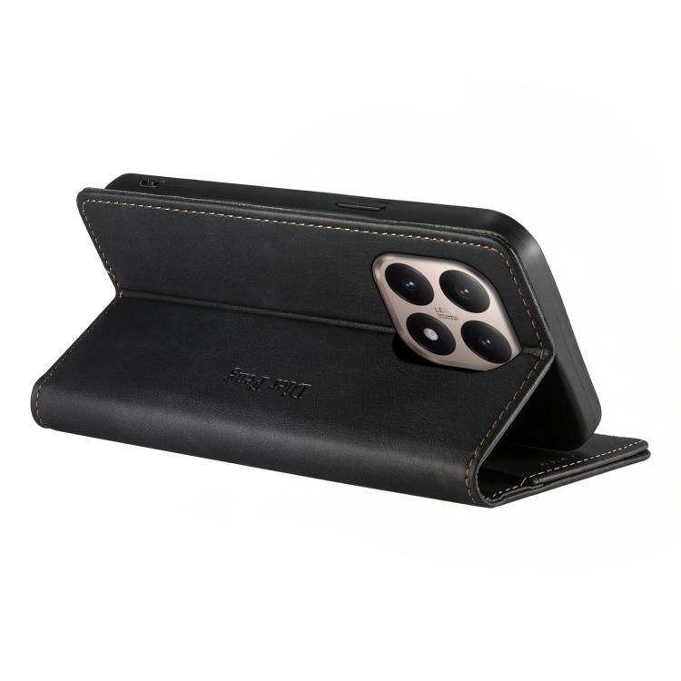 For Xiaomi 15T 5G Dierfeng Metal Snap Magnetic RFID Vegan Leather Phone Case