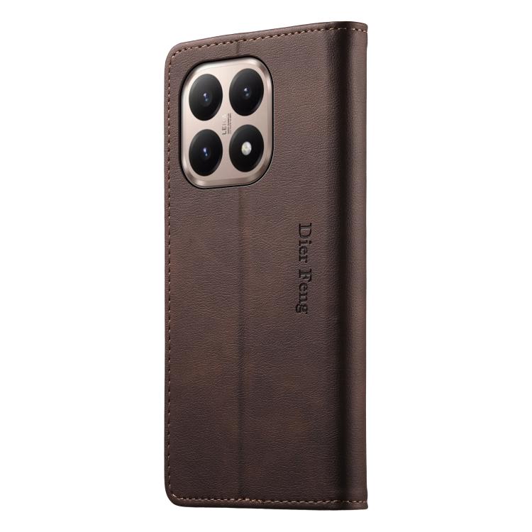 For Xiaomi 15T 5G Dierfeng Metal Snap Magnetic RFID Vegan Leather Phone Case