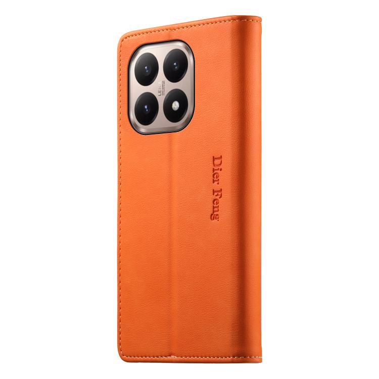 For Xiaomi 15T 5G Dierfeng Metal Snap Magnetic RFID Vegan Leather Phone Case