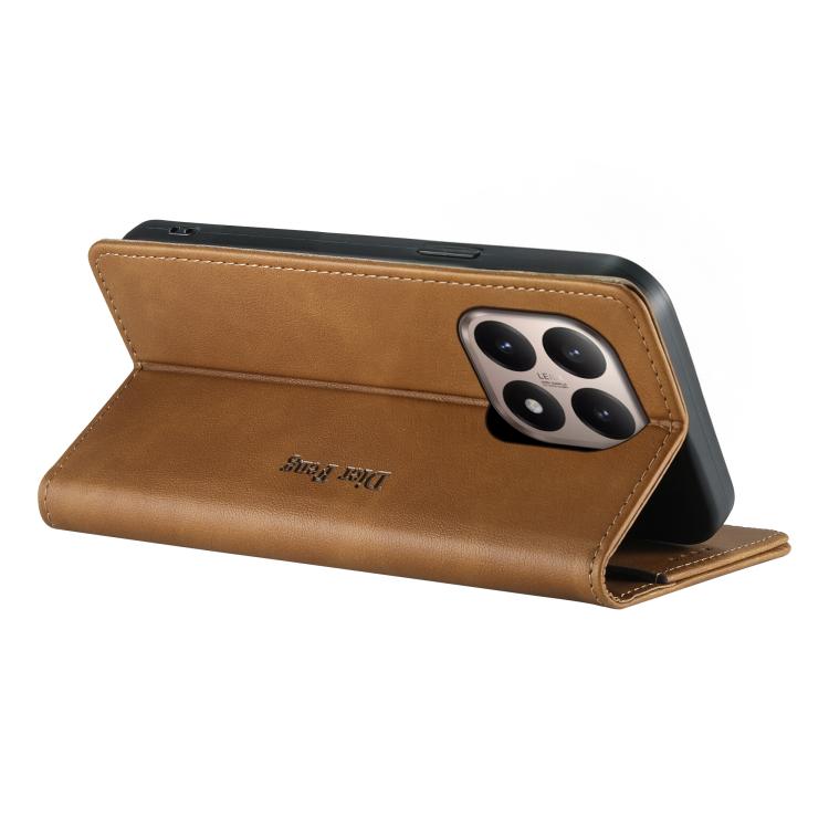 For Xiaomi 15T 5G Dierfeng Metal Snap Magnetic RFID Vegan Leather Phone Case