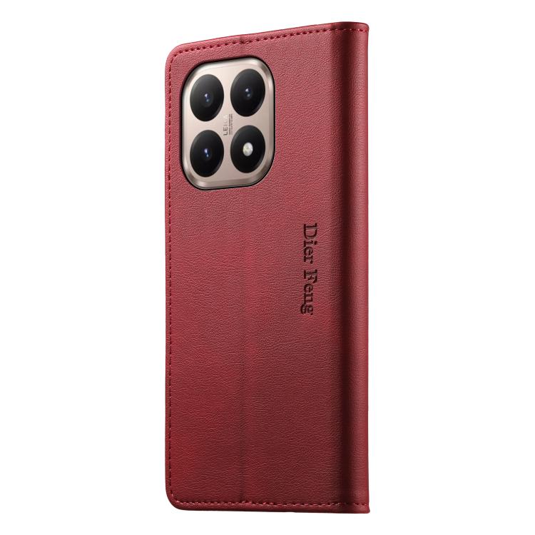 For Xiaomi 15T 5G Dierfeng Metal Snap Magnetic RFID Vegan Leather Phone Case