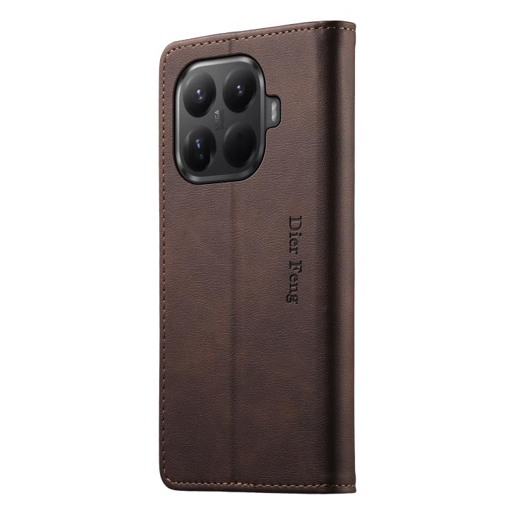 For Xiaomi 15T Pro 5G Dierfeng Metal Snap Magnetic RFID Vegan Leather Phone Case