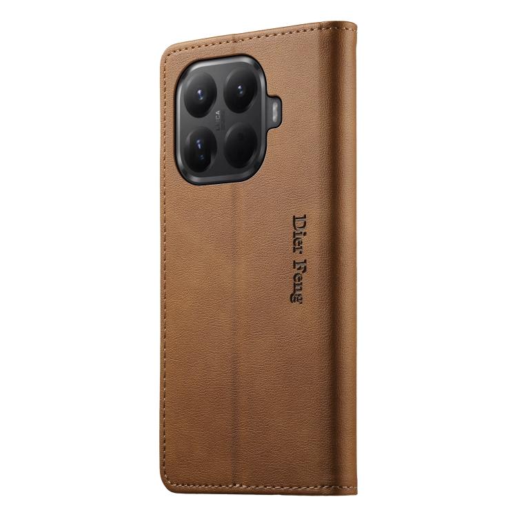 For Xiaomi 15T Pro 5G Dierfeng Metal Snap Magnetic RFID Vegan Leather Phone Case