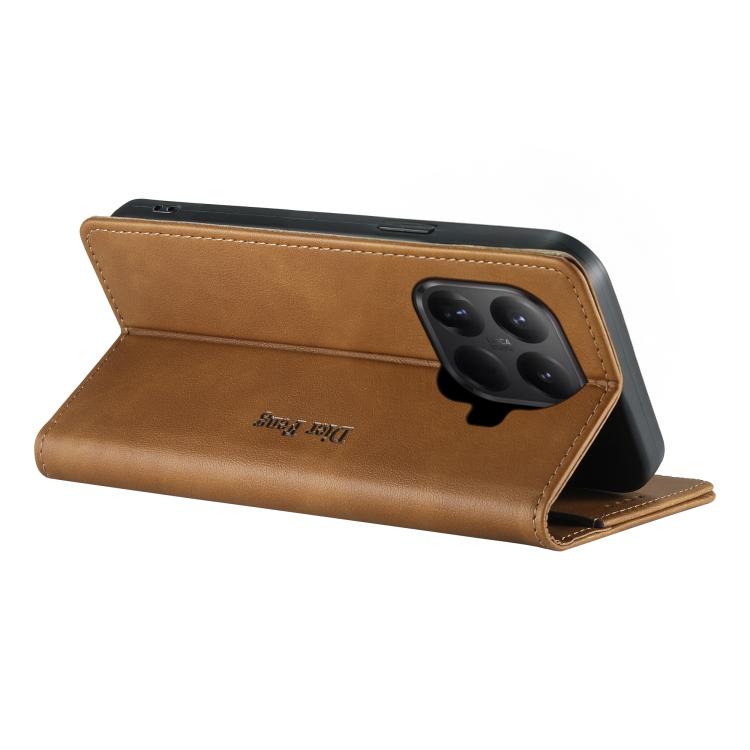 For Xiaomi 15T Pro 5G Dierfeng Metal Snap Magnetic RFID Vegan Leather Phone Case