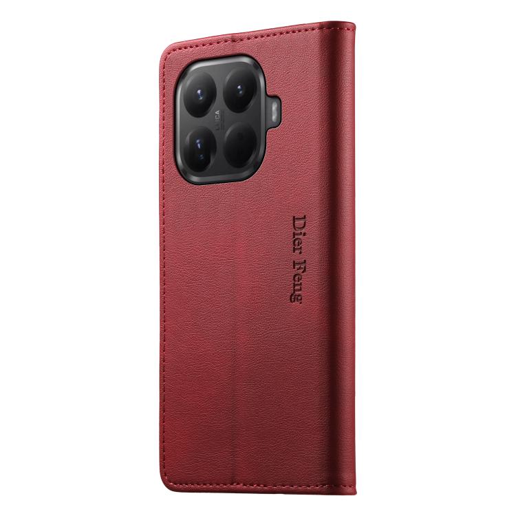 For Xiaomi 15T Pro 5G Dierfeng Metal Snap Magnetic RFID Vegan Leather Phone Case