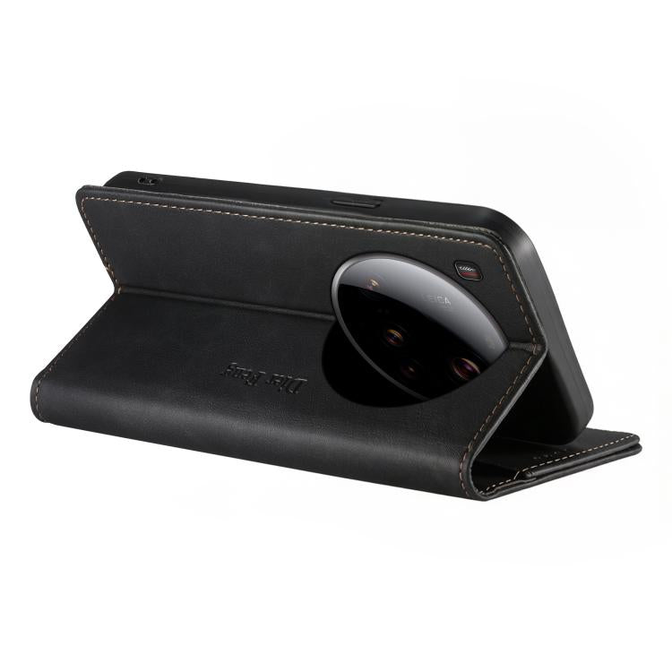For Xiaomi 15 Ultra Dierfeng Metal Snap Magnetic RFID Vegan Leather Phone Case