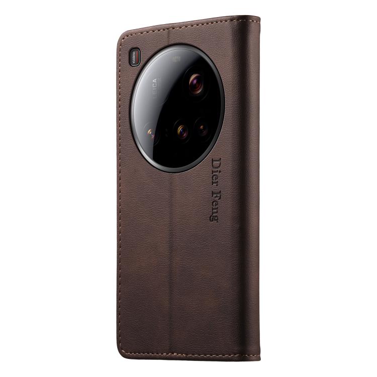 For Xiaomi 15 Ultra Dierfeng Metal Snap Magnetic RFID Vegan Leather Phone Case
