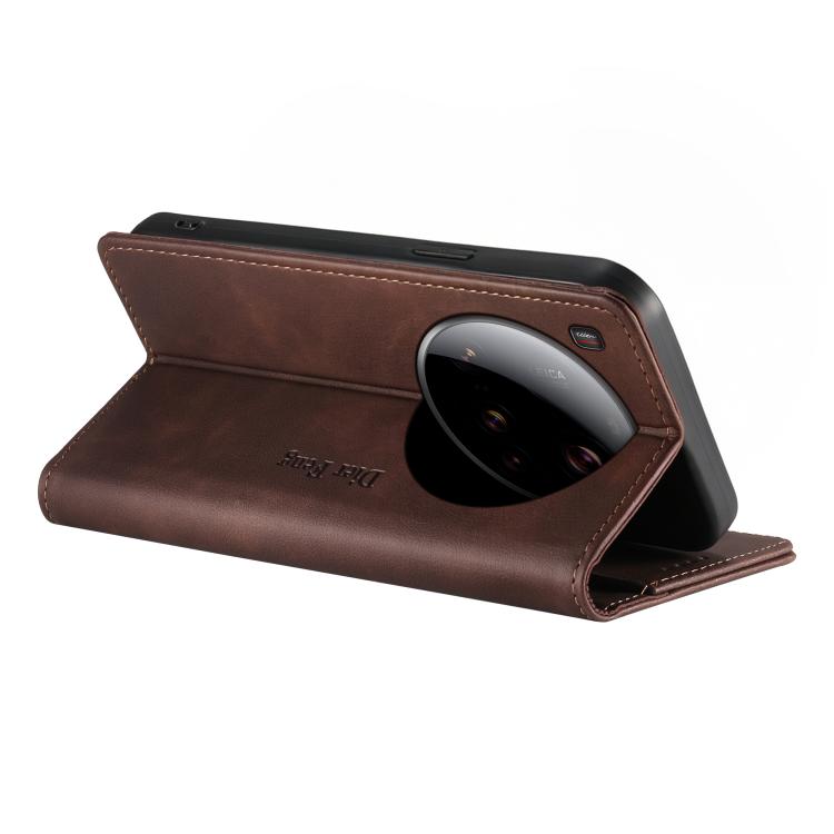 For Xiaomi 15 Ultra Dierfeng Metal Snap Magnetic RFID Vegan Leather Phone Case