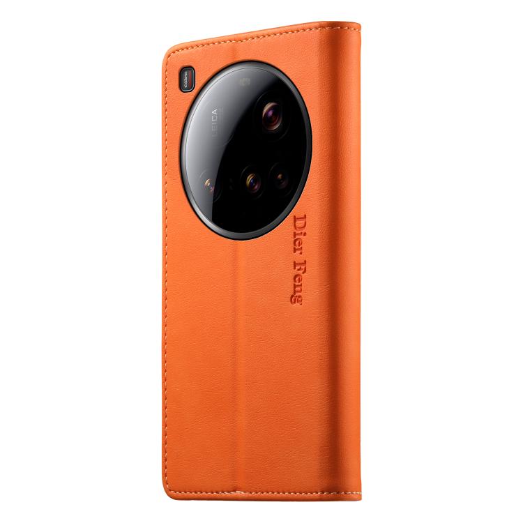 For Xiaomi 15 Ultra Dierfeng Metal Snap Magnetic RFID Vegan Leather Phone Case