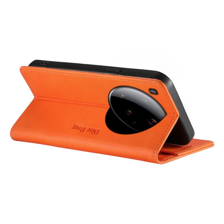 For Xiaomi 15 Ultra Dierfeng Metal Snap Magnetic RFID Vegan Leather Phone Case