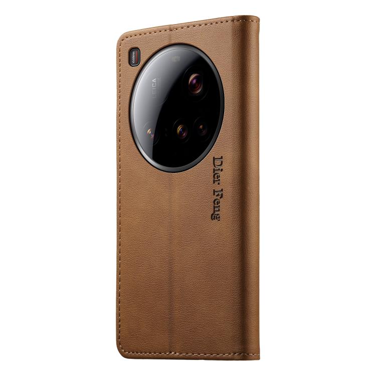 For Xiaomi 15 Ultra Dierfeng Metal Snap Magnetic RFID Vegan Leather Phone Case