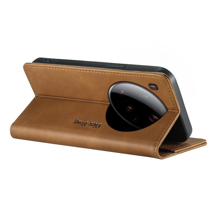 For Xiaomi 15 Ultra Dierfeng Metal Snap Magnetic RFID Vegan Leather Phone Case