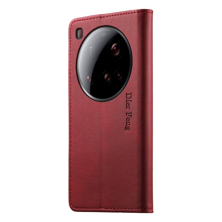 For Xiaomi 15 Ultra Dierfeng Metal Snap Magnetic RFID Vegan Leather Phone Case