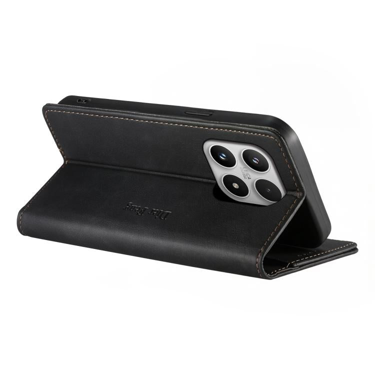 For Xiaomi 17 Dierfeng Metal Snap Magnetic RFID Vegan Leather Phone Case