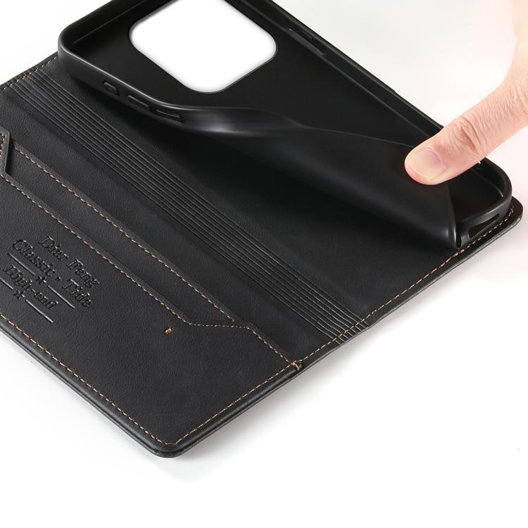 For Xiaomi 17 Dierfeng Metal Snap Magnetic RFID Vegan Leather Phone Case