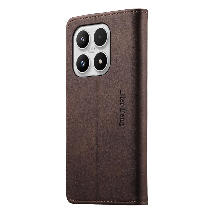 For Xiaomi 17 Dierfeng Metal Snap Magnetic RFID Vegan Leather Phone Case