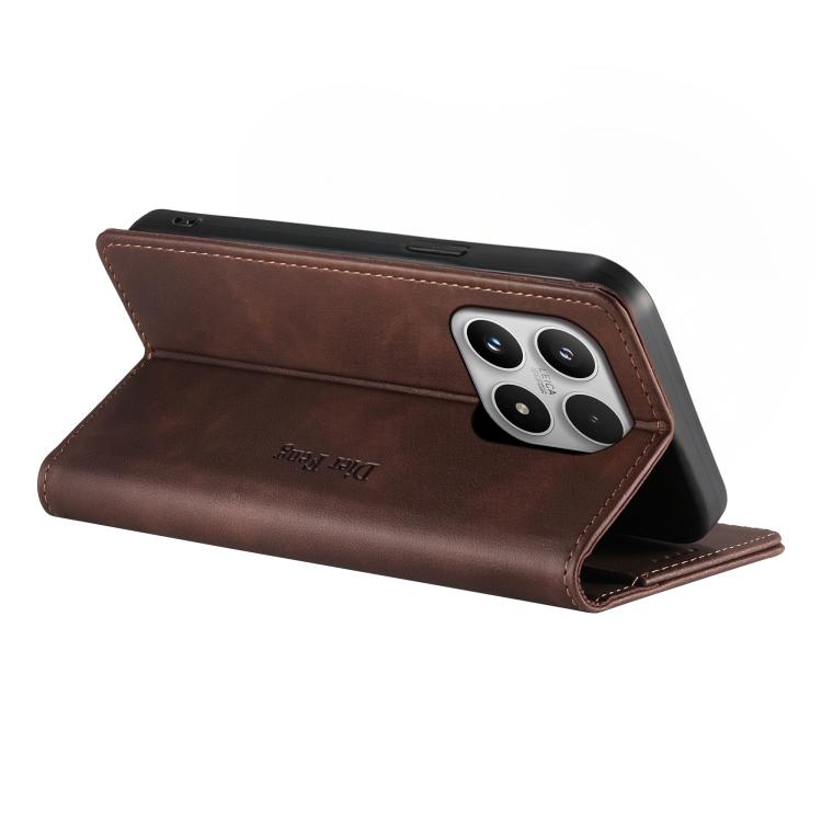 For Xiaomi 17 Dierfeng Metal Snap Magnetic RFID Vegan Leather Phone Case