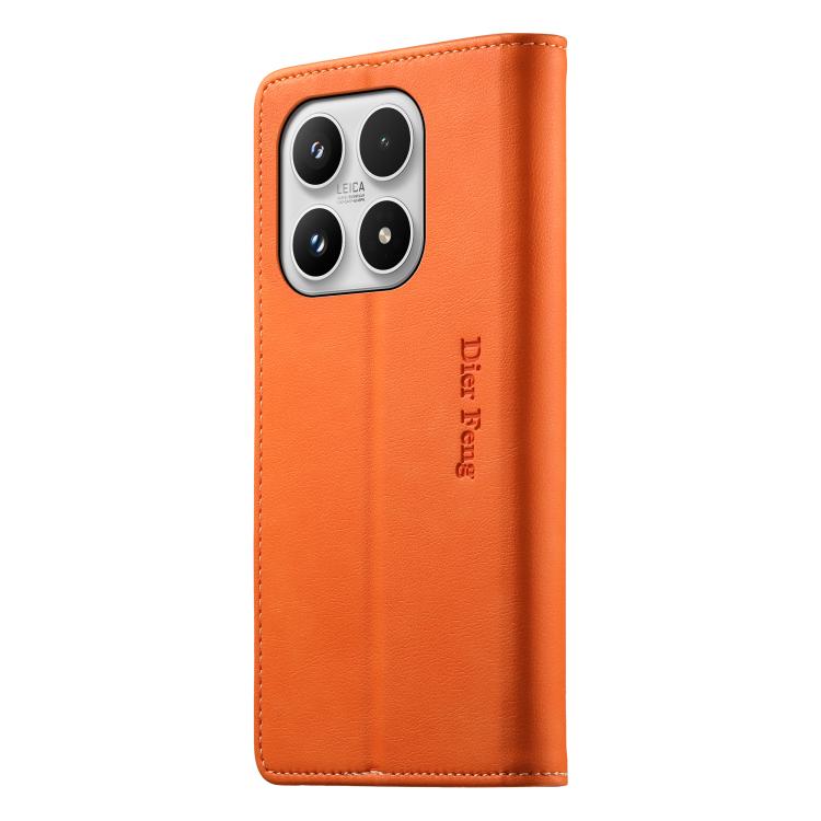 For Xiaomi 17 Dierfeng Metal Snap Magnetic RFID Vegan Leather Phone Case