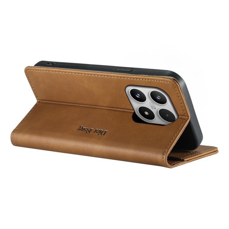 For Xiaomi 17 Dierfeng Metal Snap Magnetic RFID Vegan Leather Phone Case