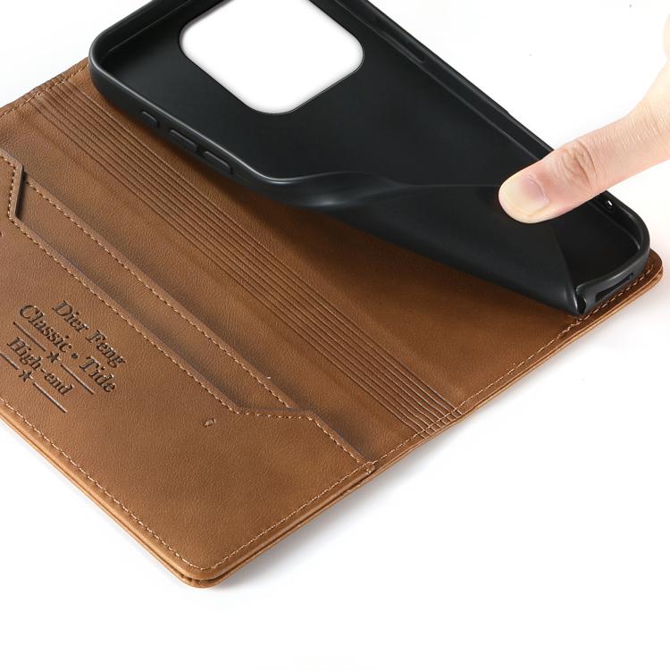 For Xiaomi 17 Dierfeng Metal Snap Magnetic RFID Vegan Leather Phone Case