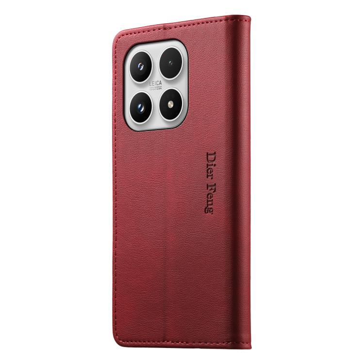 For Xiaomi 17 Dierfeng Metal Snap Magnetic RFID Vegan Leather Phone Case