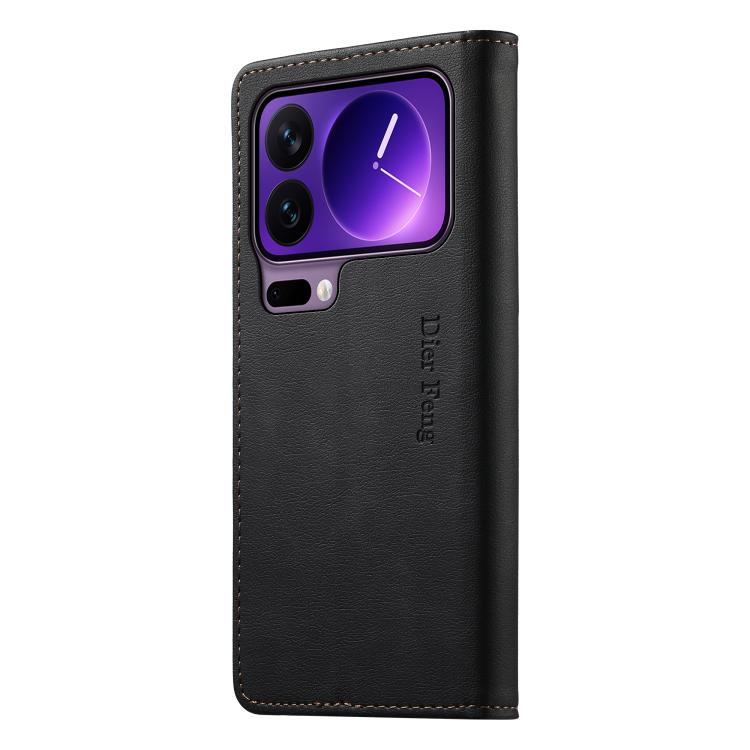 For Xiaomi 17 Pro Dierfeng Metal Snap Magnetic RFID Vegan Leather Phone Case
