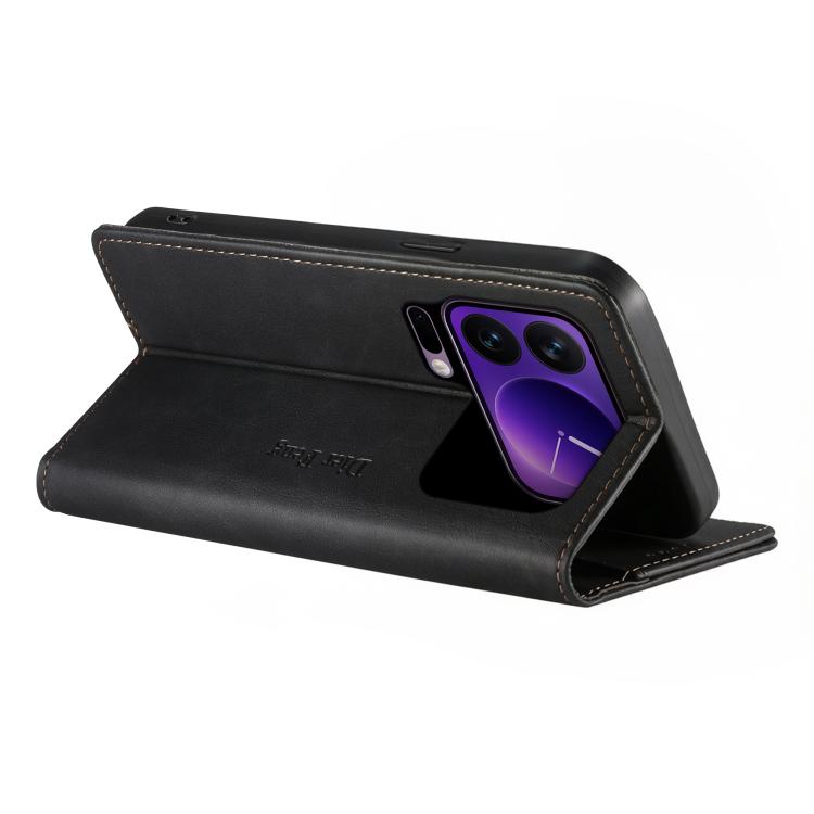 For Xiaomi 17 Pro Dierfeng Metal Snap Magnetic RFID Vegan Leather Phone Case