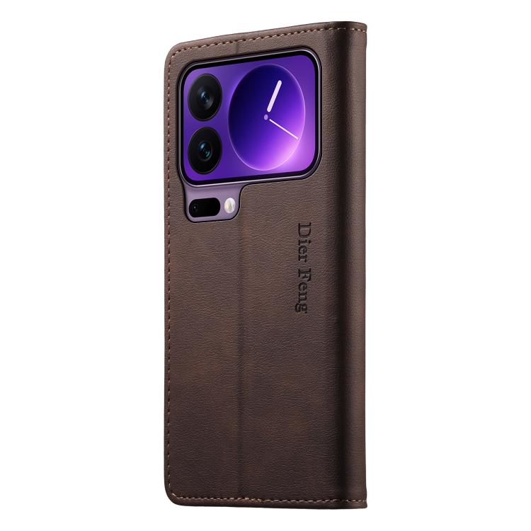 For Xiaomi 17 Pro Dierfeng Metal Snap Magnetic RFID Vegan Leather Phone Case