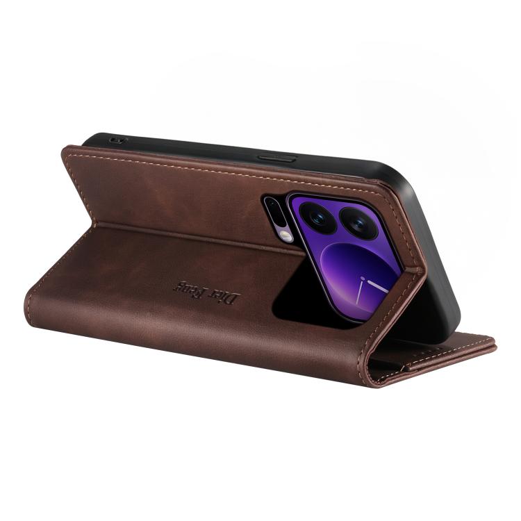 For Xiaomi 17 Pro Dierfeng Metal Snap Magnetic RFID Vegan Leather Phone Case