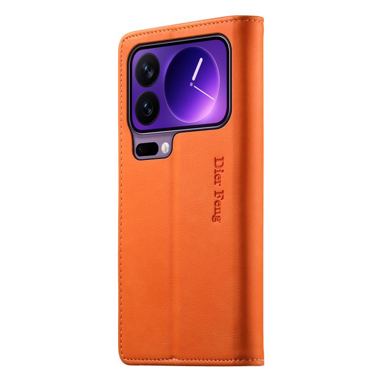 For Xiaomi 17 Pro Dierfeng Metal Snap Magnetic RFID Vegan Leather Phone Case