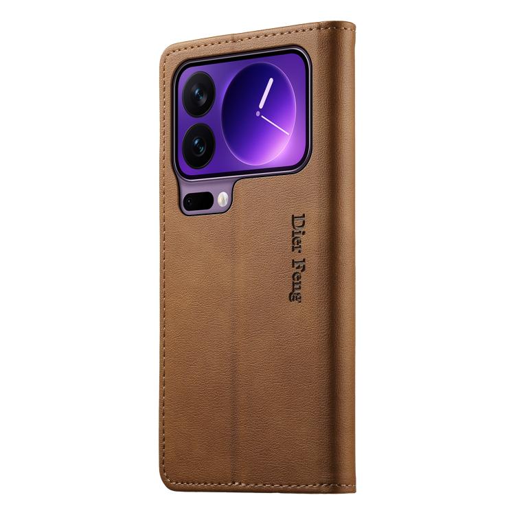 For Xiaomi 17 Pro Dierfeng Metal Snap Magnetic RFID Vegan Leather Phone Case