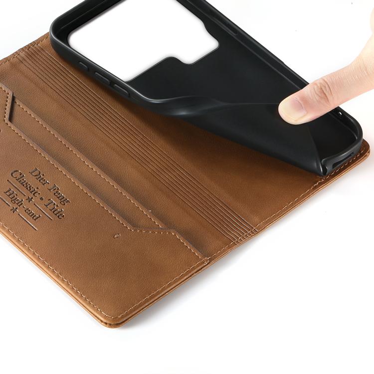 For Xiaomi 17 Pro Dierfeng Metal Snap Magnetic RFID Vegan Leather Phone Case