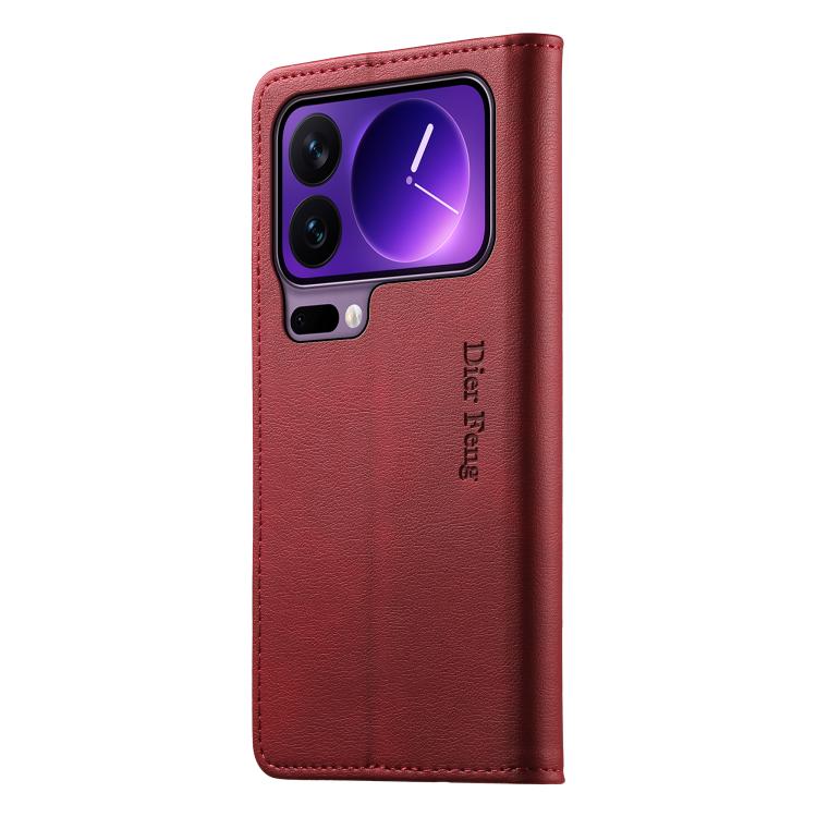 For Xiaomi 17 Pro Dierfeng Metal Snap Magnetic RFID Vegan Leather Phone Case