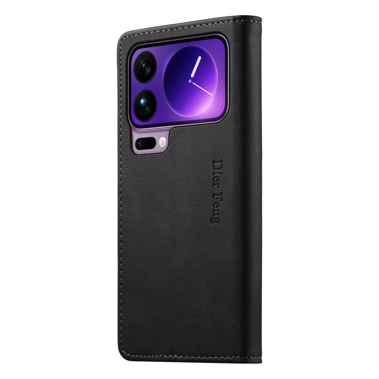 For Xiaomi 17 Pro Max Dierfeng Metal Snap Magnetic RFID Vegan Leather Phone Case