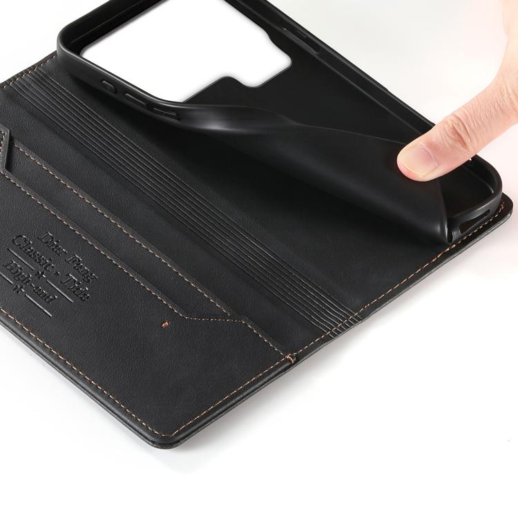 For Xiaomi 17 Pro Max Dierfeng Metal Snap Magnetic RFID Vegan Leather Phone Case