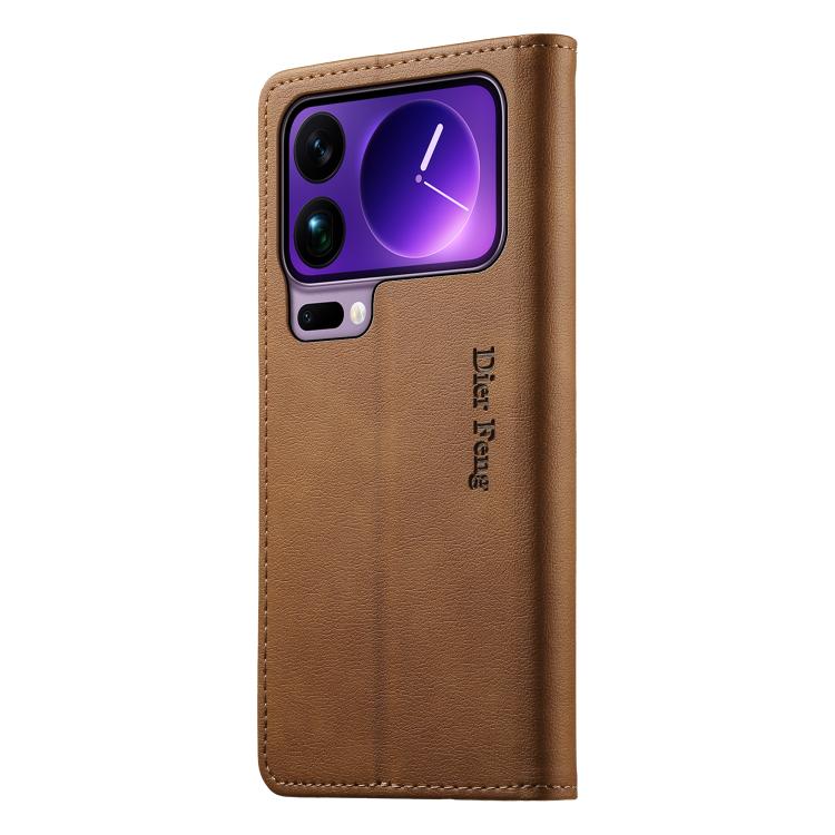For Xiaomi 17 Pro Max Dierfeng Metal Snap Magnetic RFID Vegan Leather Phone Case