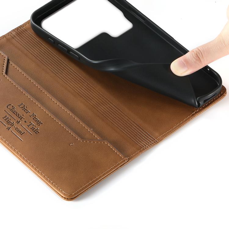 For Xiaomi 17 Pro Max Dierfeng Metal Snap Magnetic RFID Vegan Leather Phone Case