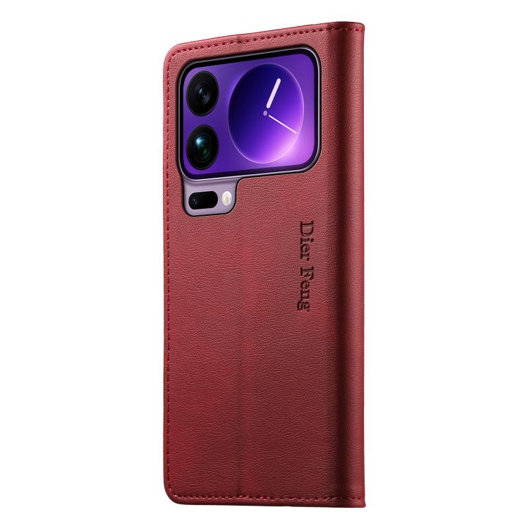 For Xiaomi 17 Pro Max Dierfeng Metal Snap Magnetic RFID Vegan Leather Phone Case