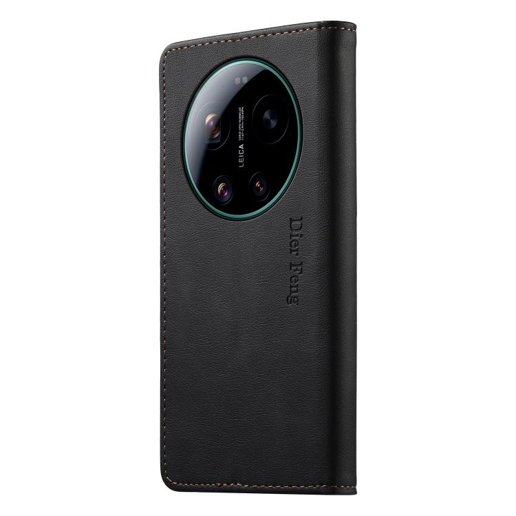 For Xiaomi 17 Ultra Dierfeng Metal Snap Magnetic RFID Vegan Leather Phone Case