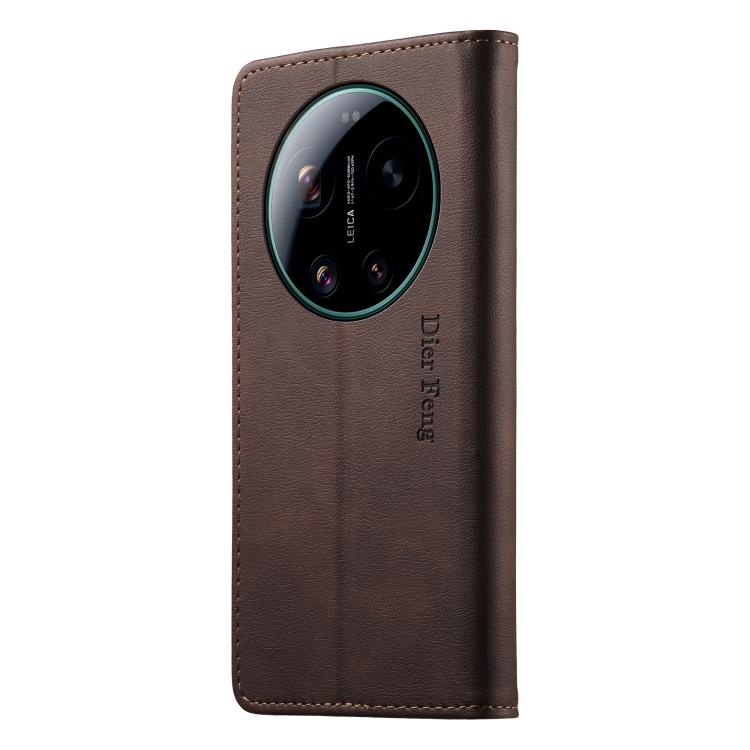 For Xiaomi 17 Ultra Dierfeng Metal Snap Magnetic RFID Vegan Leather Phone Case