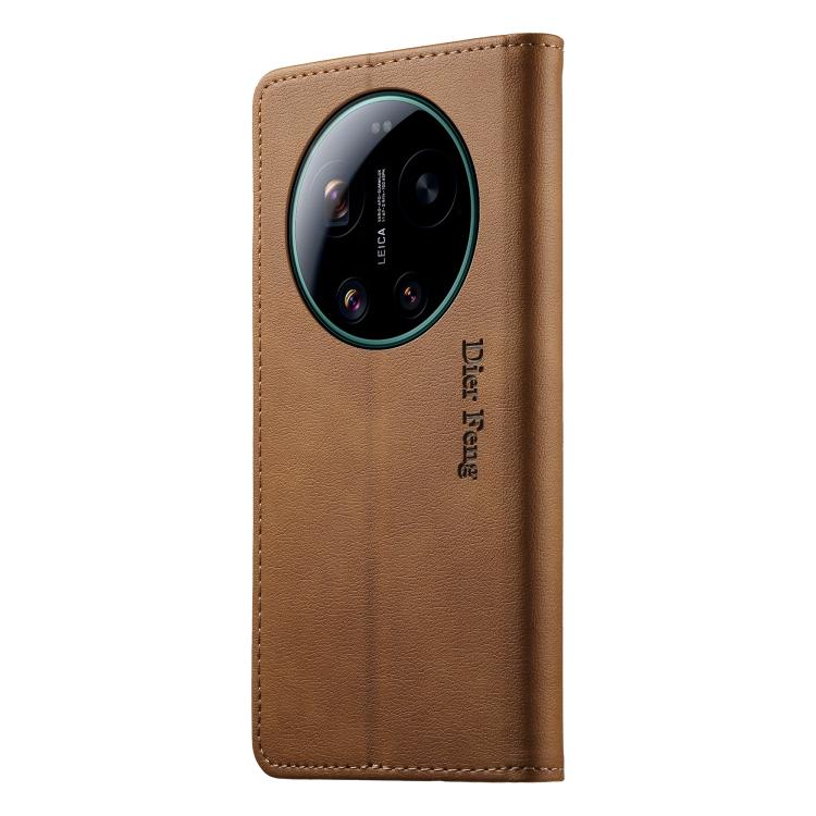 For Xiaomi 17 Ultra Dierfeng Metal Snap Magnetic RFID Vegan Leather Phone Case