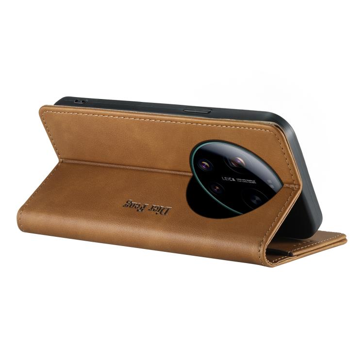 For Xiaomi 17 Ultra Dierfeng Metal Snap Magnetic RFID Vegan Leather Phone Case
