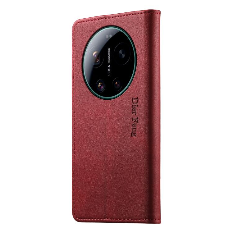 For Xiaomi 17 Ultra Dierfeng Metal Snap Magnetic RFID Vegan Leather Phone Case