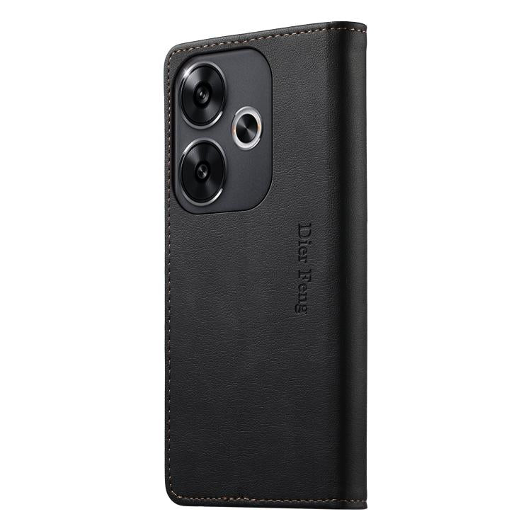 For Xiaomi Poco F6 / Redmi Turbo 3 Dierfeng Metal Snap Magnetic RFID Vegan Leather Phone Case