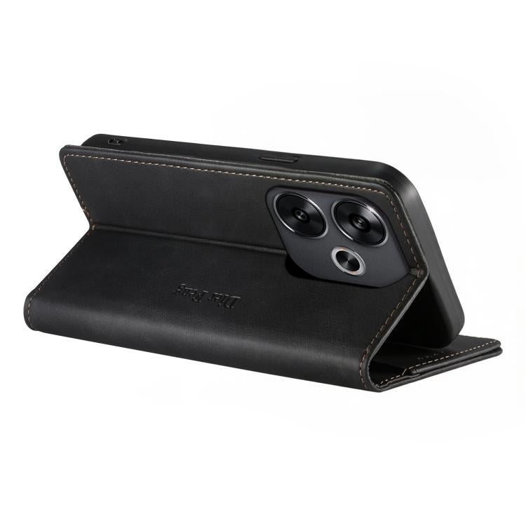 For Xiaomi Poco F6 / Redmi Turbo 3 Dierfeng Metal Snap Magnetic RFID Vegan Leather Phone Case