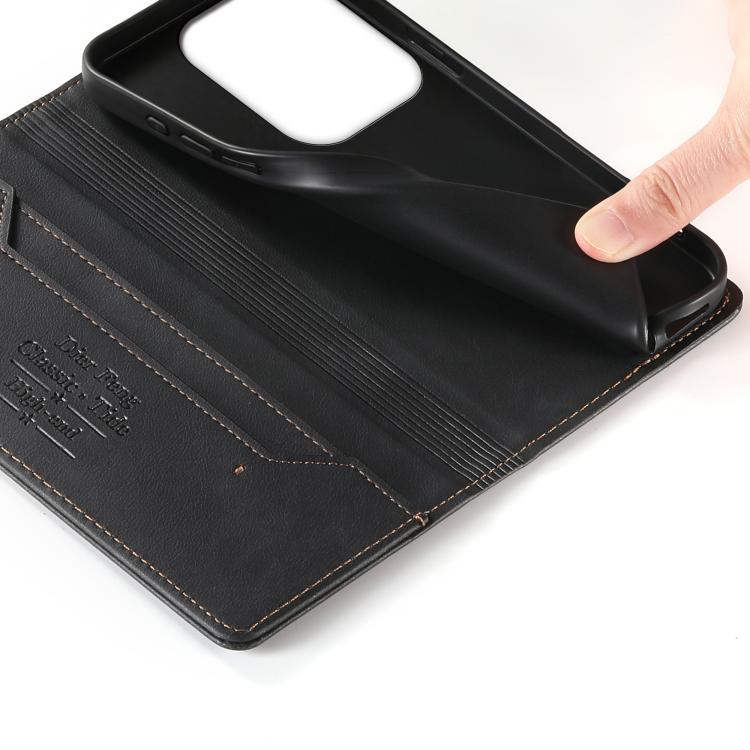For Xiaomi Poco F6 / Redmi Turbo 3 Dierfeng Metal Snap Magnetic RFID Vegan Leather Phone Case